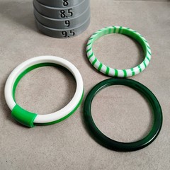 All Vintage Green White Bangle Bracelet Lot Striped Sz 8 Plastic Layered