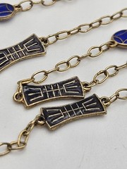 Vintage Chinese Export Silver Gold Tone Black & Blue Enamel Dainty Necklace 24″