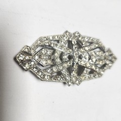 Vintage Rhinestone Pot Metal Geometric Brooch Pin Clear Crystal Retro