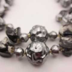 Vintage Hong Kong Necklace Beaded Black Gray Double Strand 23 Inch