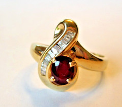 0.66 Ct NATURAL RUBY & Diamond Baguette Ring in 14K Yellow Gold, Vintage 1998