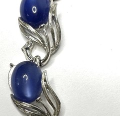 Vtg 1950s Lisner Signed Cobalt Blue Cabochon Leaf Necklace Bracelet Demi Parure