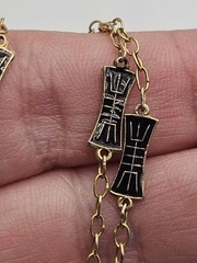 Vintage Chinese Export Silver Gold Tone Black & Blue Enamel Dainty Necklace 24″
