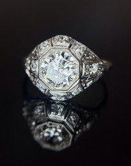 Art Deco Diamond Engagement Ring 14k White Gold