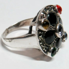 Sterling 925 Silver Ladies Ring Orange Yellow Green Blue Black Stone Size 7.75