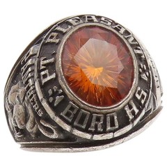 925 Sterling Silver Vintage Ring JOSTENS Citrine Panthers Class Sz 9.5 RG36704