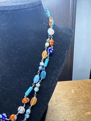 Cookie Lee Millefiori Long Glass Bead Necklace Turquoise Orange