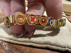 Italian Micro Mosaic Morano Bracelet Gold Toned 6 3/4”