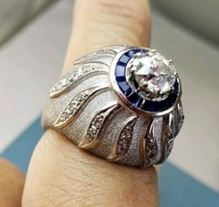 Art DECO Rising Sun 14k Gold 2.2 to 2.60TCW(.99 to 1.10ct Center SI3/I1-H) Ring