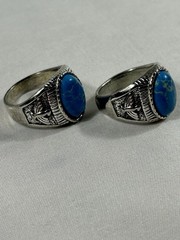 Lot of 2 Men’s Size 11 Costume Rings Blue Turquoise Look Cabochon Silver Tone
