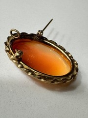 Vintage 12K Gold Filled Shell Cameo Brooch And Earrings Set Matching Mid Century
