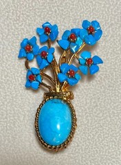 AUTHENTIC SWOBODA FLOWER VASE BROOCH ~ TURQUOLITE, CORAL!
