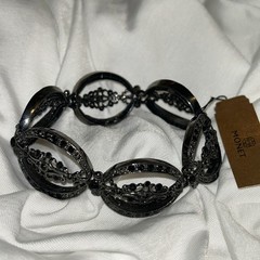 Monet link bracelet black crystal filigree marcasite Victorian Gothic glam art
