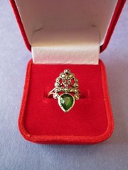Antique Conversion Ring,Crowned heart ring,Art Deco,Marcasites,Green,Mixed Metal