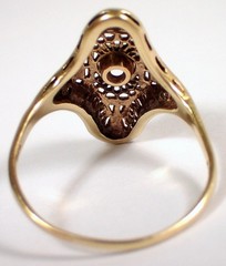 ESTATE Antique Art Deco SOLID 10k Yellow Gold Filigree Diamond Ring Sz 10