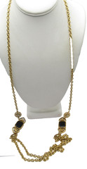 Casual Corner Vintage Long Chain Necklace Black Plastic w Round Fancy Stations