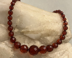 Vintage, Art Deco, Cherry Amber, Faceted Bakelite 15″ Necklace-Simi Tested