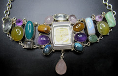 Gorgeous Genuine Gemstone Vintage Watch Face Necklace