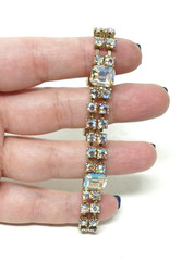 Vintage Aurora Borealis Rhinestone 2 Strand Bracelet Faux Diamond Tennis
