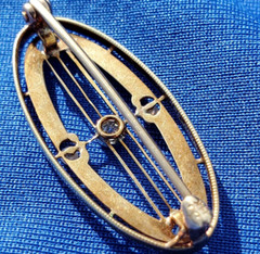 Original EARTH MINED DIAMOND Deco Brooch Antique Krementz Enamel SOLID 14K GOLD