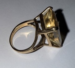 7.99 Grams UTC 14k Yellow Gold Natural Citrine Vintage XX Large Rectangle Ring
