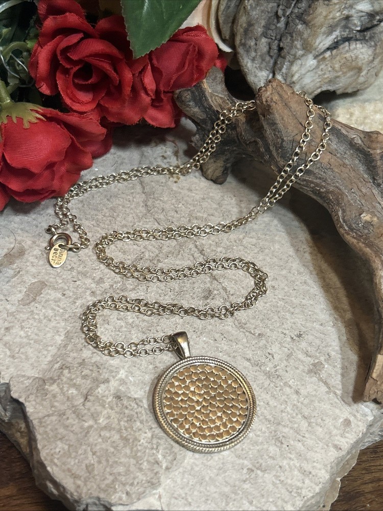 48. Yellow 925 Sterling Anna Beck Dot Disc Pendant Necklace 12.9g, 30″