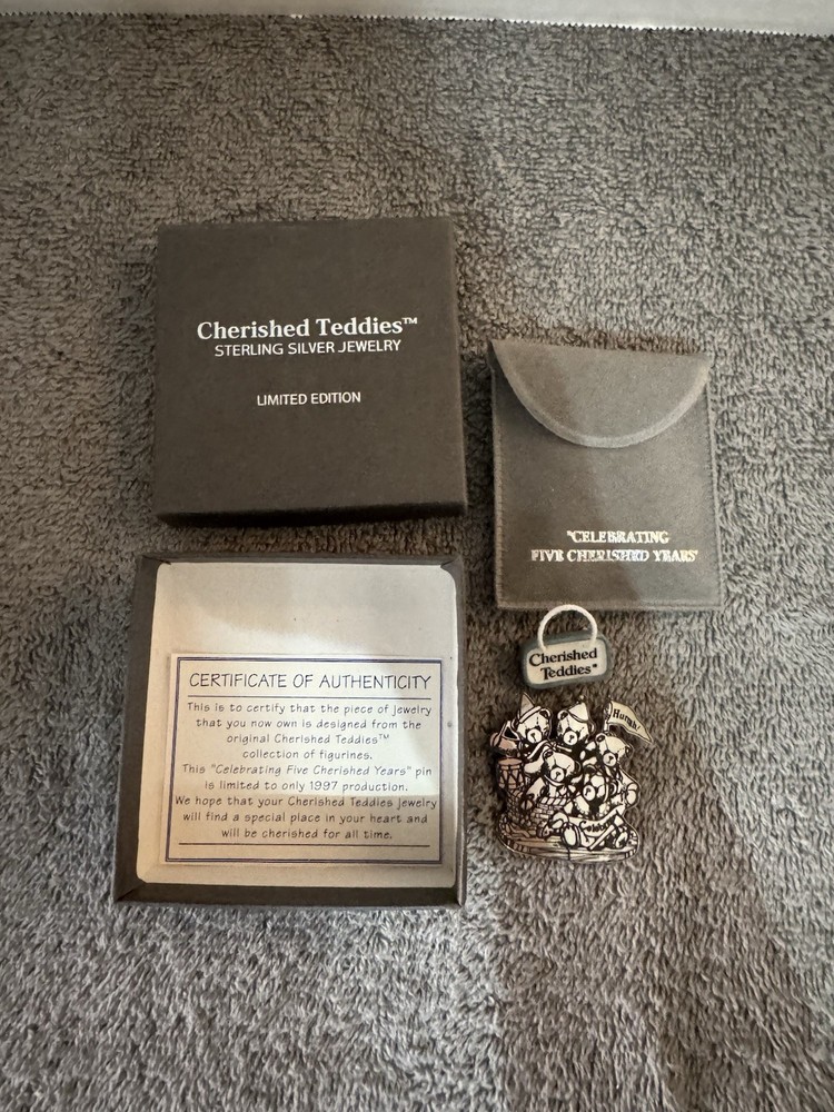 Rare Cherished Teddies Limited Ed Sterling Silver 1997 Brooch Pin 5 yrs COA