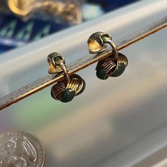 Tiny Metal and Blue Green Enamel Knot Clip-On Vintage Earrings