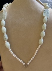 JTV Vintage carved Celadon Jade White Pearl Accents 28 inch beaded necklace