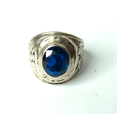VG STERLING SILVER MENS MILITARY SNIPER BLUE SAPPHIRE RING SZ 10.25 & 21MM 11gr