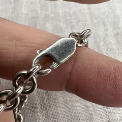 VTG 925 Sterling Heart Charm Bracelet Rolo Link 18.47g Adjustable 6.75in