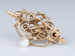 14K Gold Antique Victorian Pearl & Turquoise Brooch Pin Intricate Art Nouveau