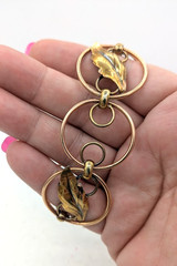 Vintage KREMENTZ Bracelet Leaf Circles Mixed Metal Copper and Gold Tone