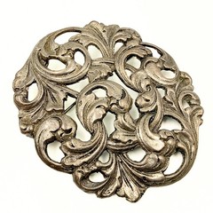 Antique Victorian Revival Pot Metal Acanthus Scrolls Repousse Brooch
