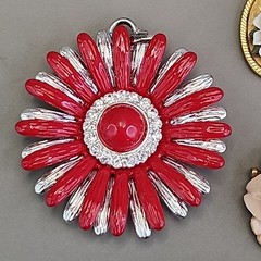 Vintage Flower Pendant Lot of 6 Red Peach Celluloid Acrylic Resin