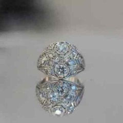 Art Deco Round Cut Lab Created Diamond Wedding Bridal 14K White Gold Finish Ring
