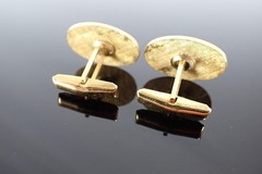 Vintage Gold Tone Red Blue Enamel LDO Initial Cufflinks Oval Textured Design