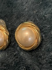 Signed Ciner Clip-On Faux Pearl Set In Gold-Tone Twisted Rope Earrings