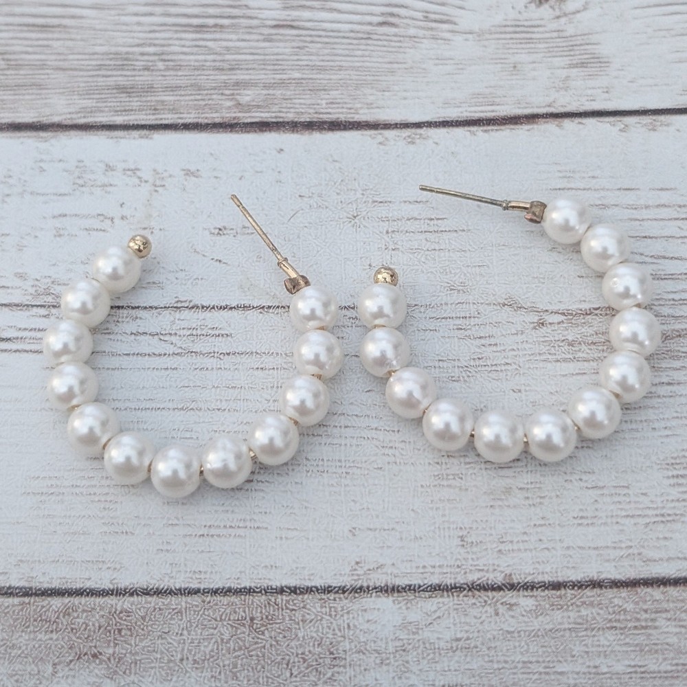 Vintage Earrings for Pierced Ears Faux Pearl Hoop Like Large Statement