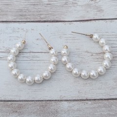 Vintage Earrings for Pierced Ears Faux Pearl Hoop Like Large Statement