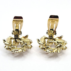 Judy Lee Leaf Leaves Wreath with Faux Pearls & Crystals Vintage Clip On Earrings