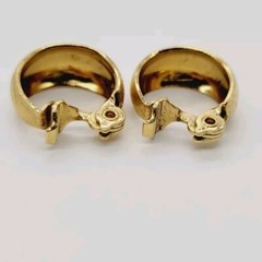 Monet Earrings Hoop Brushed Gold tone Clip on Textured .75 in Vintage