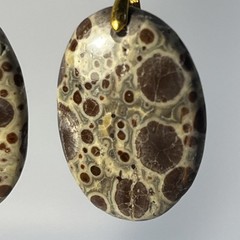 Lg Oval Asteroid Jasper Gold French Wire Earrings Natural Gemstone Earthy Casual