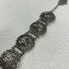 Vintage Souvenir Du Maroc Silver Bracelet Armenian Hamsa Moon Star Camel Travel