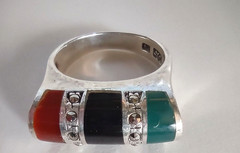 Vintage Sterling 925 ND NP? High Profile Modernist Inlay Ring Size 8.5 *7 Grams