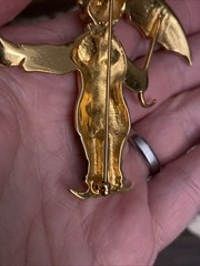 Vintage Green Blue Red White Enamel Gold Tone CLOWN With UMBRELLA Brooch Pin