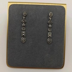 Vtg 3.42g Sterling Silver 925 Marcasite Long Dangle Drop Earrings