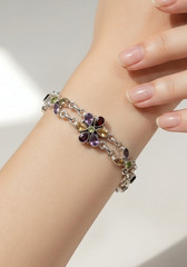 Sterling Silver Bracelet Flower Multi Gemstone Amethyst Peridot Citrine Garnet