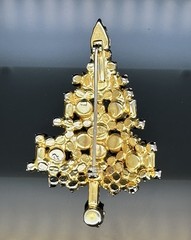 Christmas Tree Colored Rhinestones Baguettes WARNER Vtg Gold Brooch Book Piece