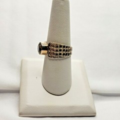 Vintage 925 Sterling Silver Topaz Faceted Flat Silver Dot Etch Ring Size 8.5